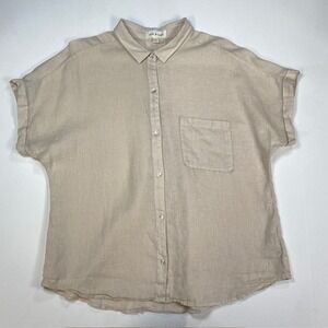 Cloth & Stone Womens Beige 100% Linen Short Sleeve Button Down Shirt Large C4822